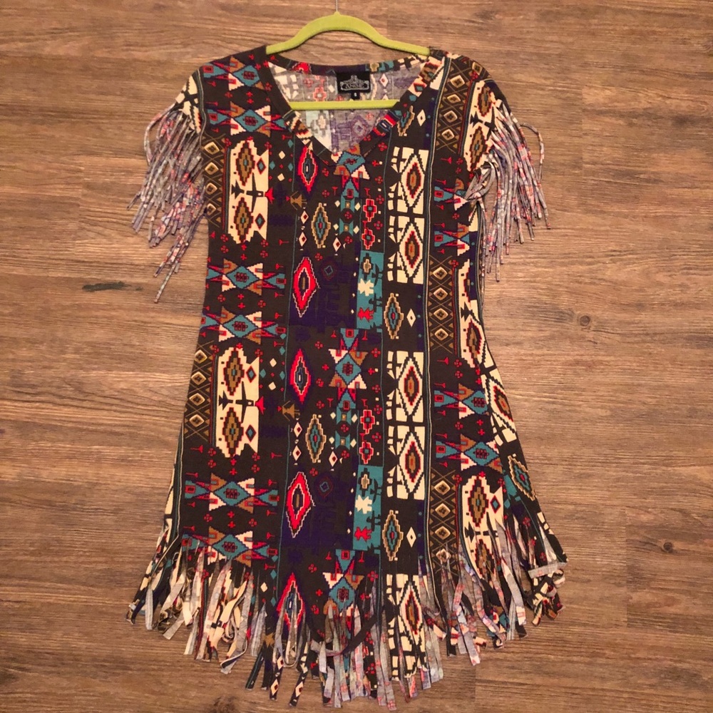 Tribal Print Dress With Fringe!